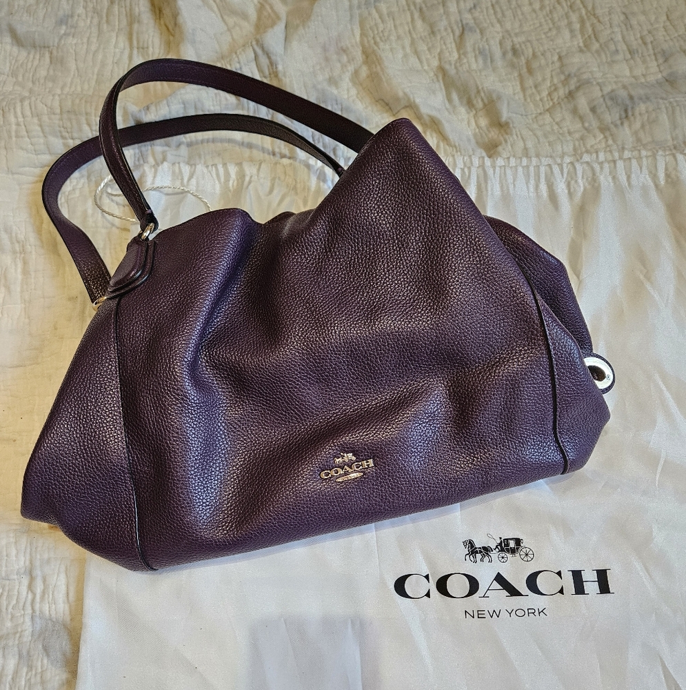 Coach Edie Purple Pebble Leather Shoulder Bag